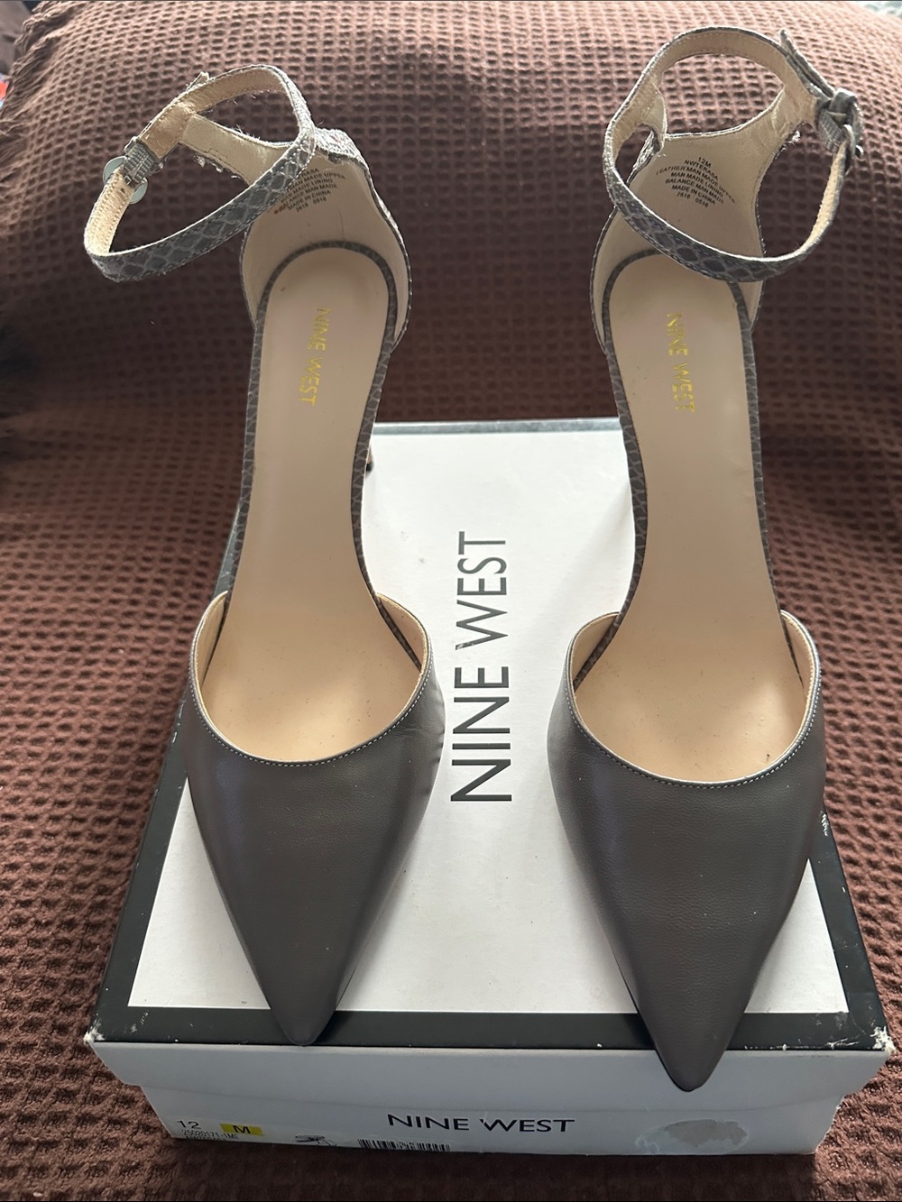 Nine West Taupe Pointed-Toe Ankle-Strap Heels